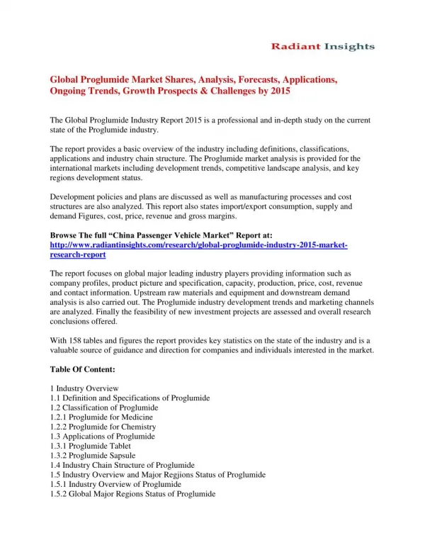 Global Proglumide Market Trends And Segment Forecasts To 2015