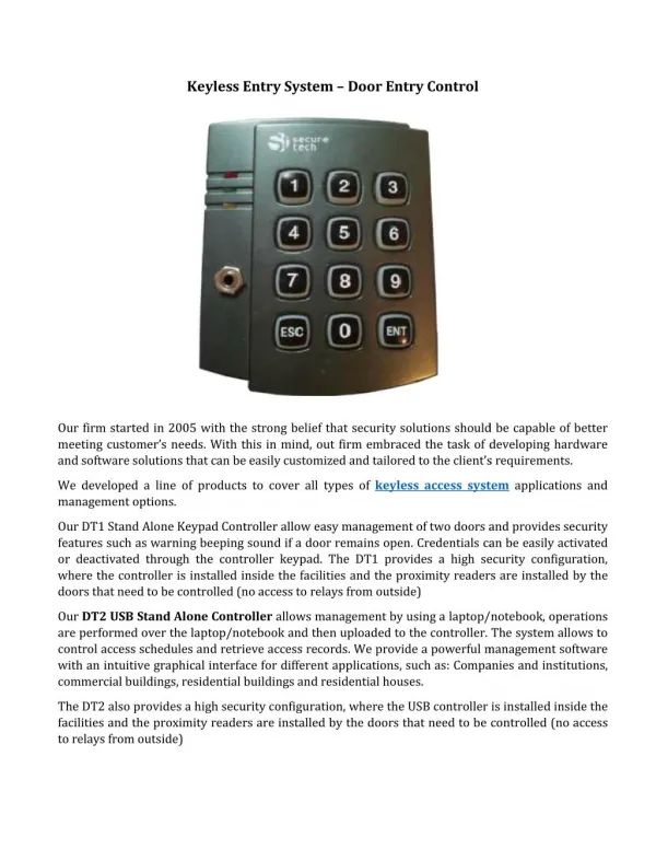 Keyless Entry System – Door Entry Control
