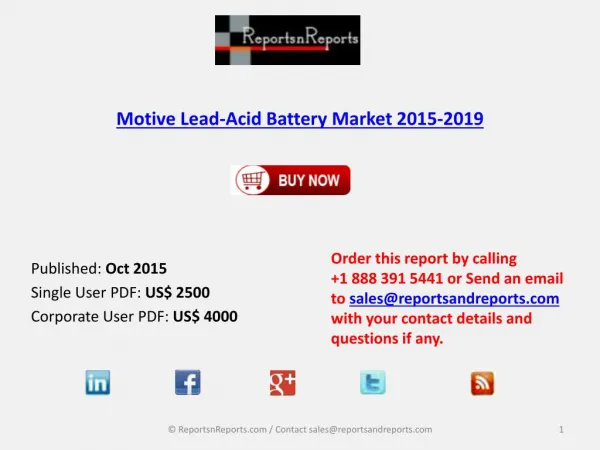 Motive Lead-Acid Battery Market 2019 Key Vendors Research and Analysis