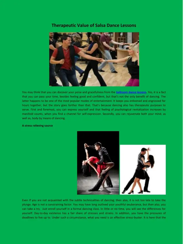 Therapeutic Value of Salsa Dance Lessons