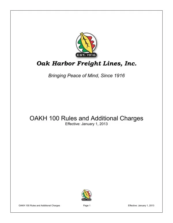 Oak Harbor Freight Lines, Inc. : 100 Rules and Additional Charges