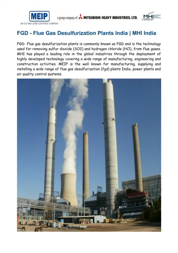 FGD- Flue Gas Desulfurization Plants India