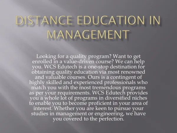 Distance Education in Management