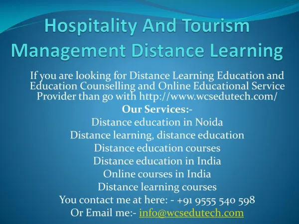 Hospitality and Tourism Management Distance Learning