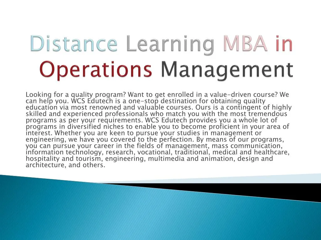 distance learning mba in operations management