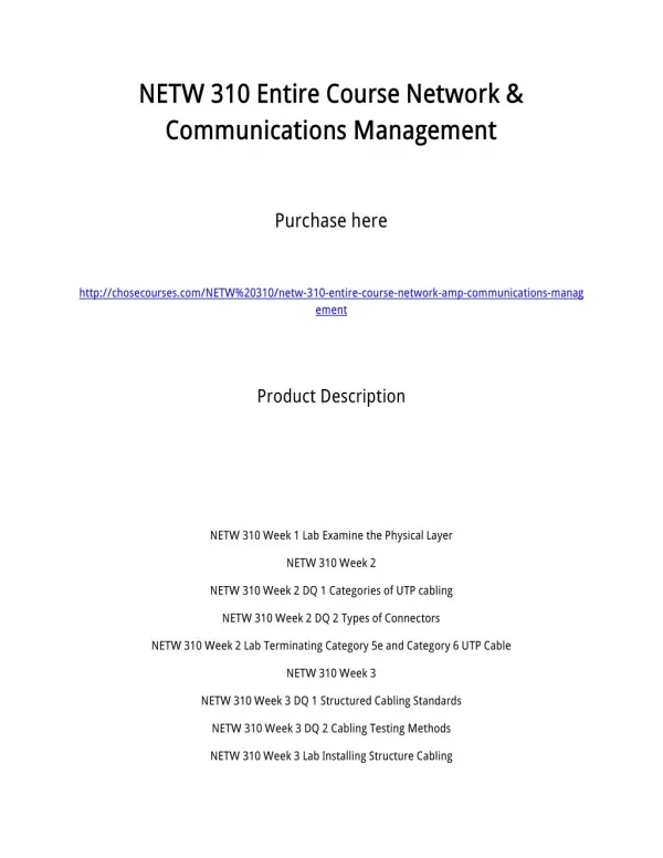 NETW 310 Entire Course Network & Communications Management