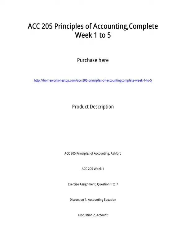 ACC 205 Principles of Accounting,Complete Week 1 to 5