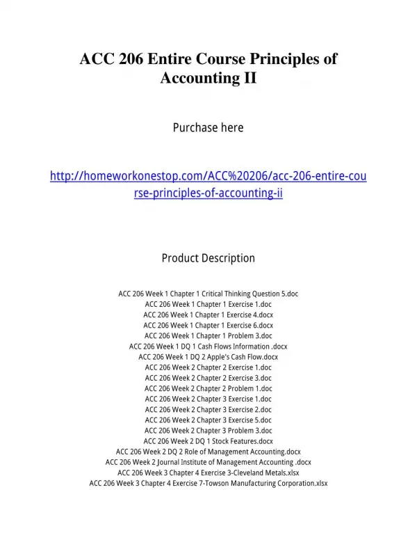 ACC 206 Entire Course Principles of Accounting II