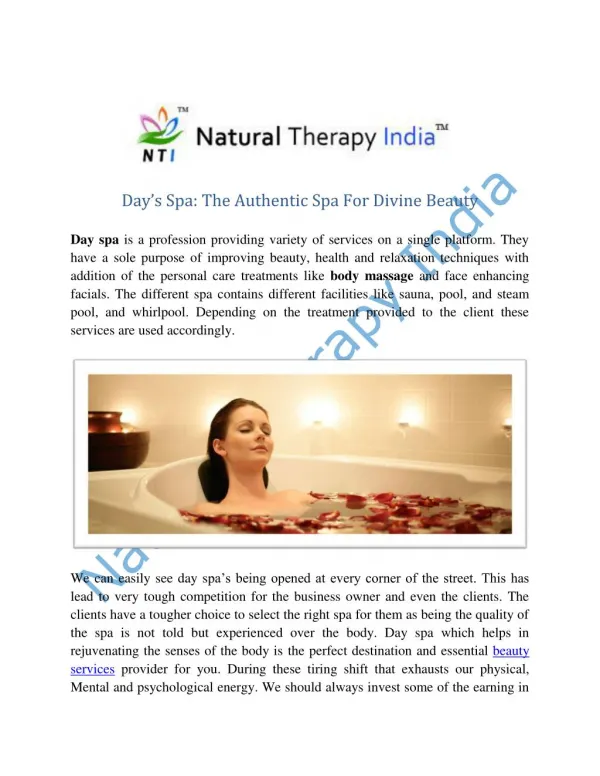 Day Spa Service | Beauty Services In India