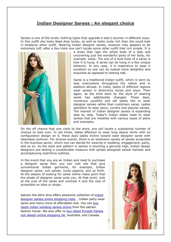 Indian Designer Sarees - An elegant choice