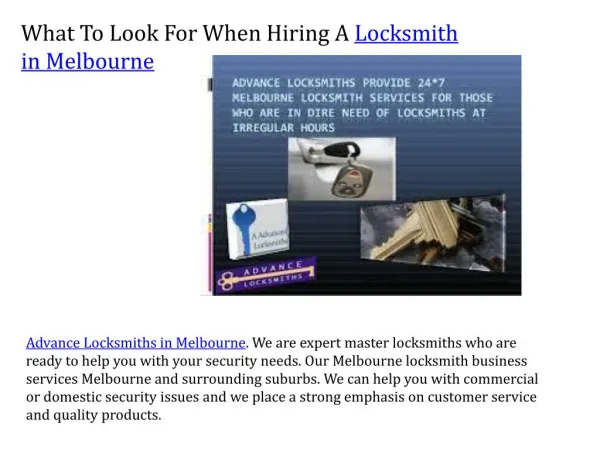 What To Look For When Hiring A Locksmith in Melbourne
