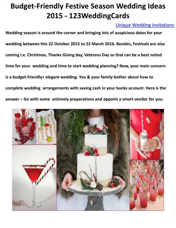 Budget-Friendly Festive Season Wedding Ideas 2015 - 123WeddingCards