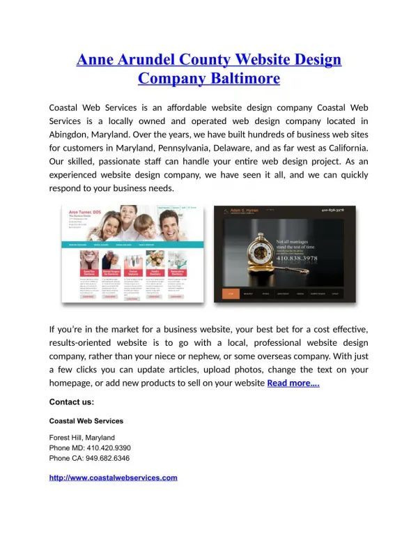 Anne Arundel County Website Design Company Baltimo