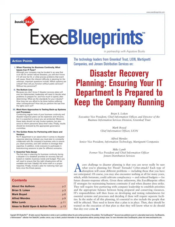 Disaster Recovery Planning Ensuring Your IT Department Is Prepared to Keep the Company Running