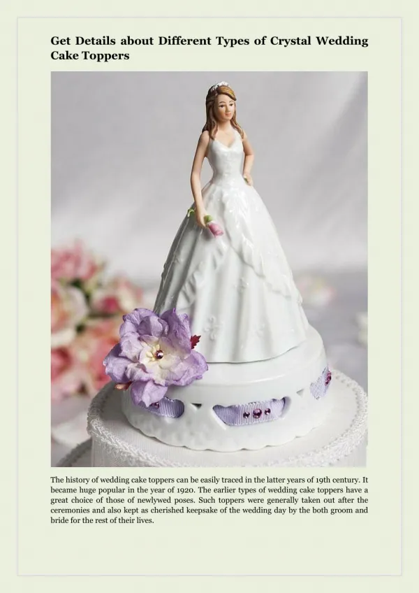Get Details about Different Types of Crystal Wedding Cake Toppers