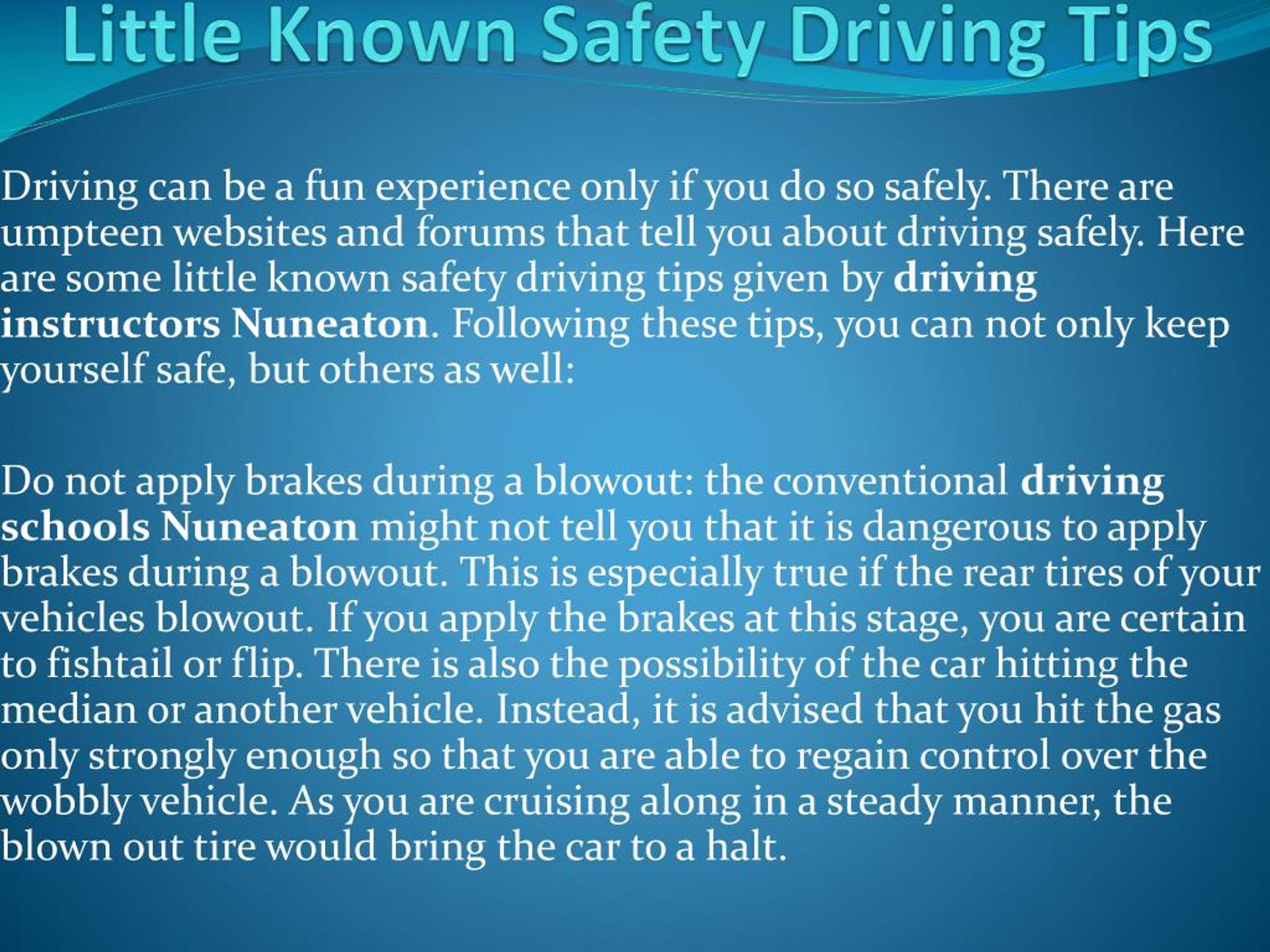 PPT - Little Known Safety Driving Tips PowerPoint Presentation, free ...