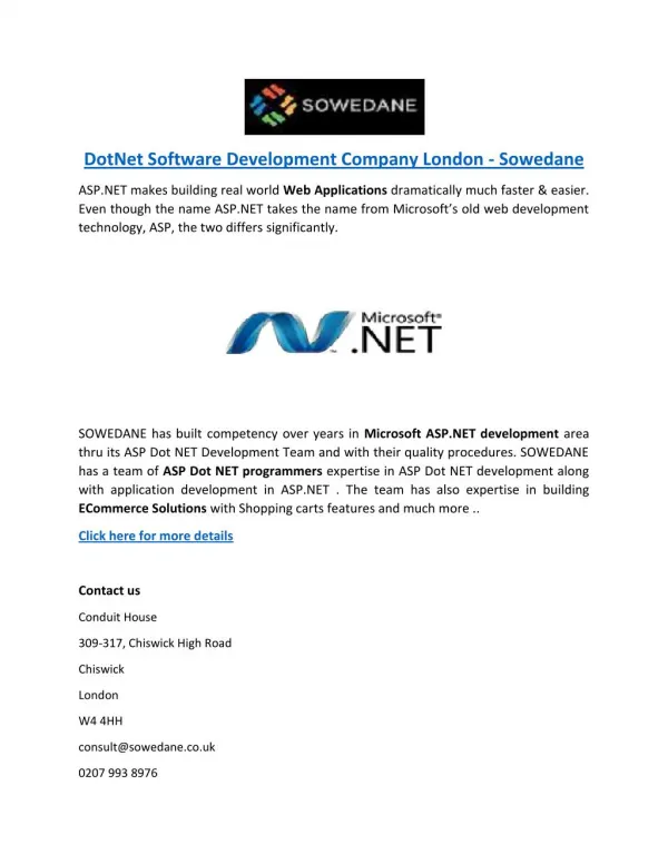 DotNet Software Development Company London - Sowedane