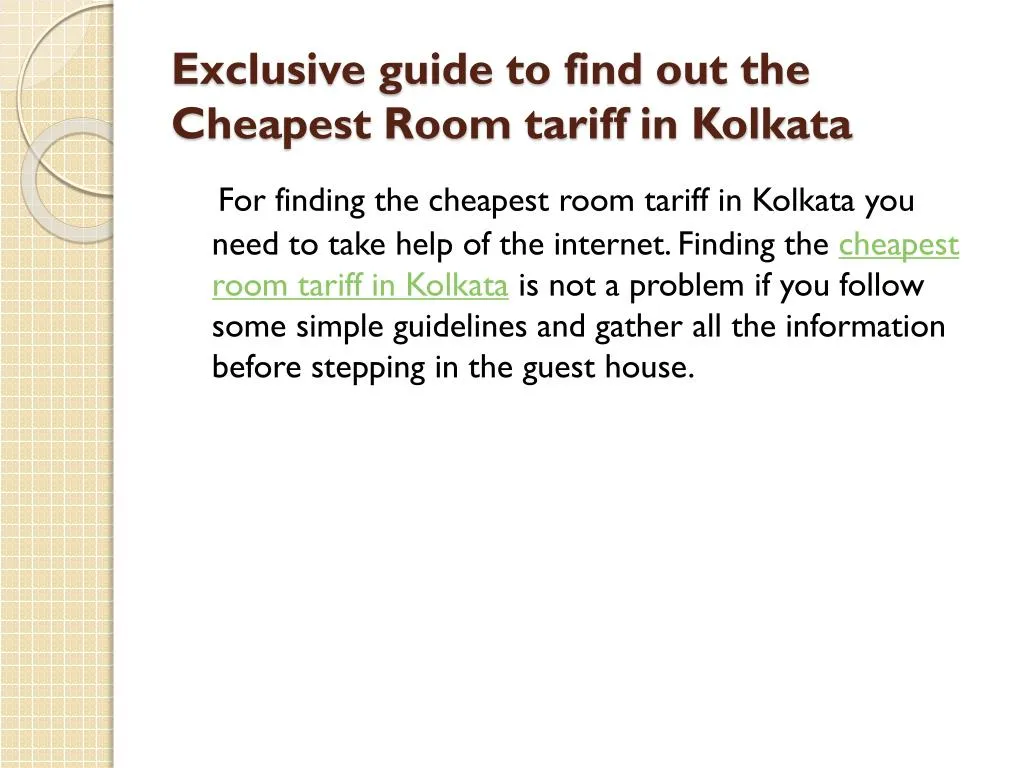 exclusive guide to find out the cheapest room tariff in kolkata