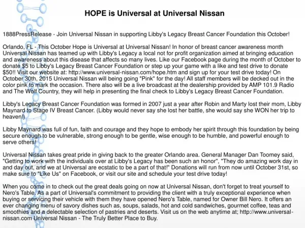 HOPE is Universal at Universal Nissan