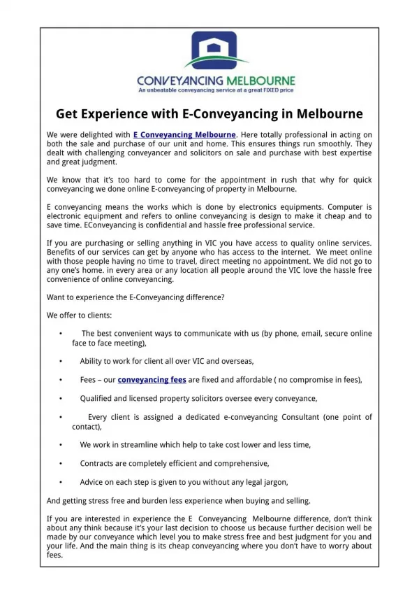 Get Experience with E-Conveyancing in Melbourne