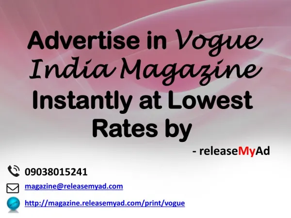 Advertising in Vogue India Magazine through releaseMyAd.