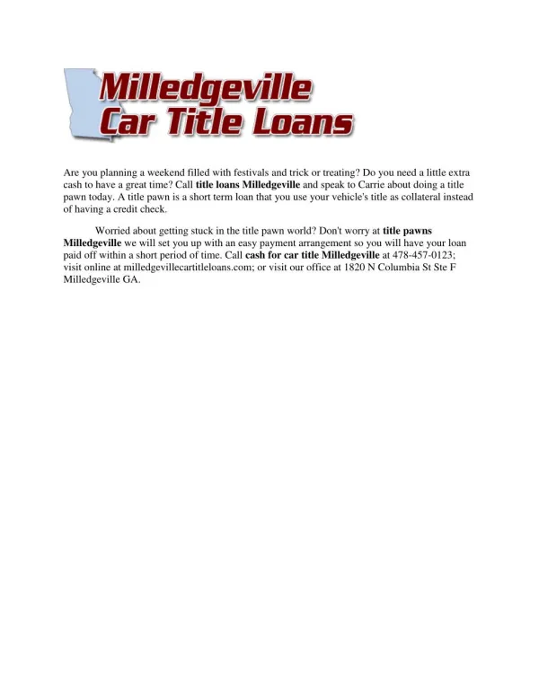 Title Loans Milledgeville