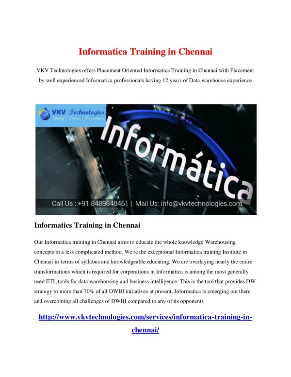 Informatica Training in Chennai