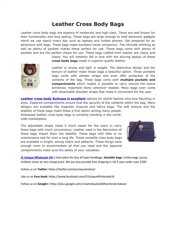 Leather Cross Body Bags UK