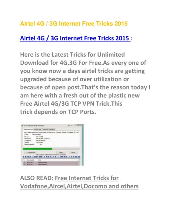 Airtel Free Internet Tricks 2015