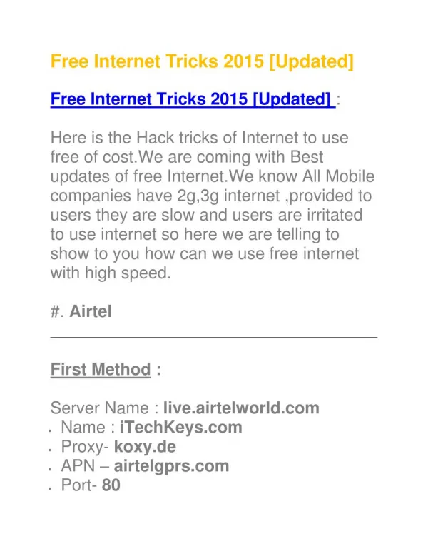 Free Internet Tricks 2015