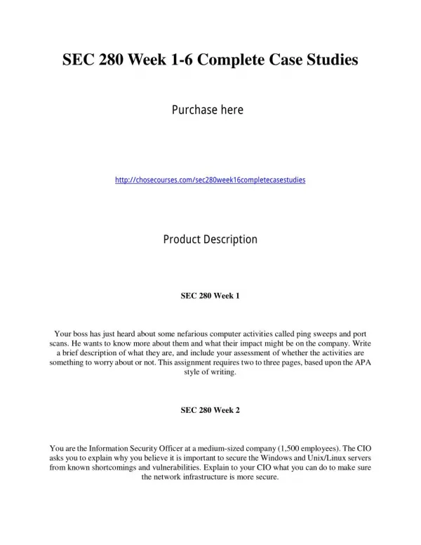 SEC 280 Week 1-6 Complete Case Studies