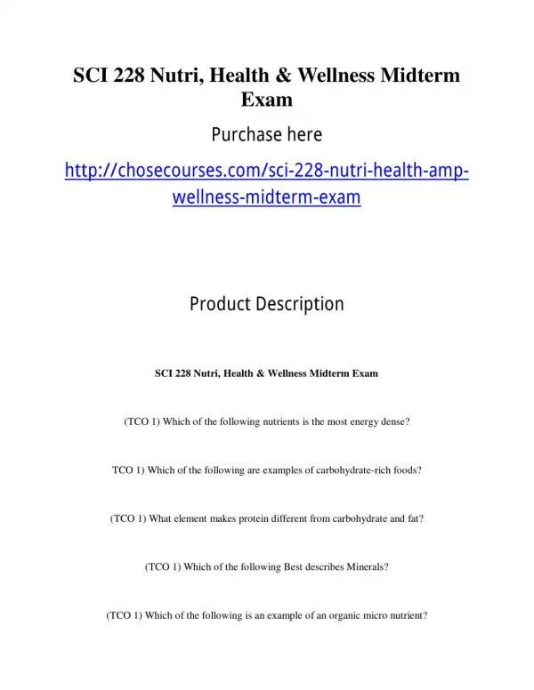 SCI 228 Nutri, Health & Wellness Midterm