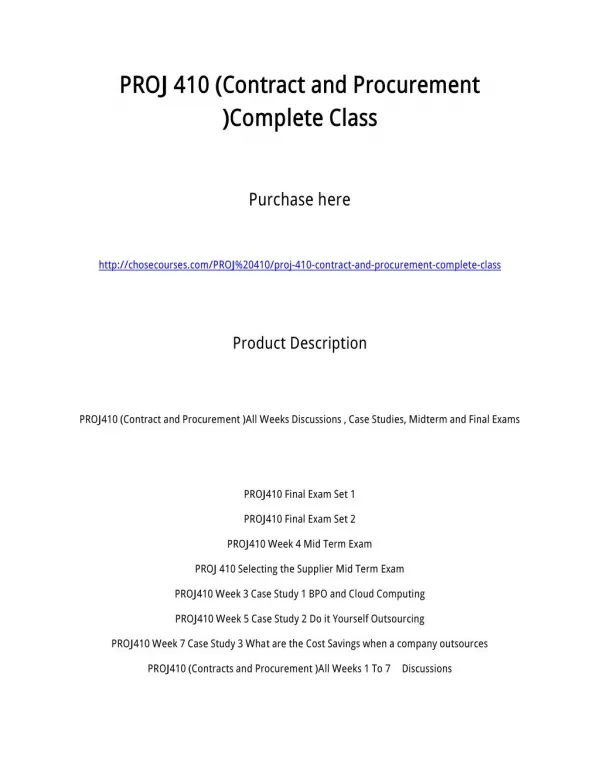 PROJ 410 (Contract and Procurement )Complete Class