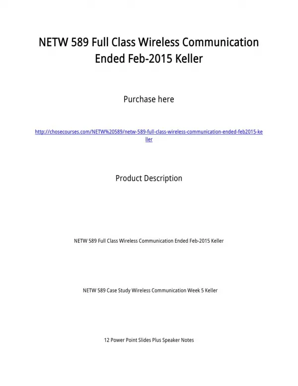 NETW 589 Full Class Wireless Communication Ended Feb-2015 Keller