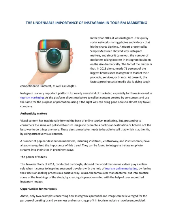 THE UNDENIABLE IMPORTANCE OF INSTAGRAM IN TOURISM MARKETING