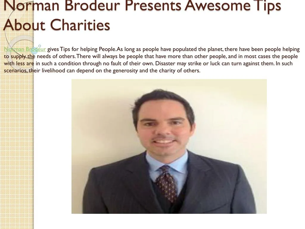 norman brodeur presents awesome tips about charities