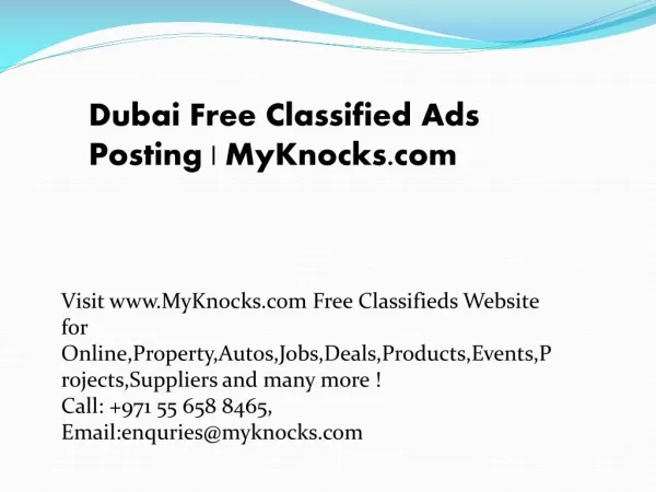 Free Classified Ads Posting in Pakistan | MyKnocks.com