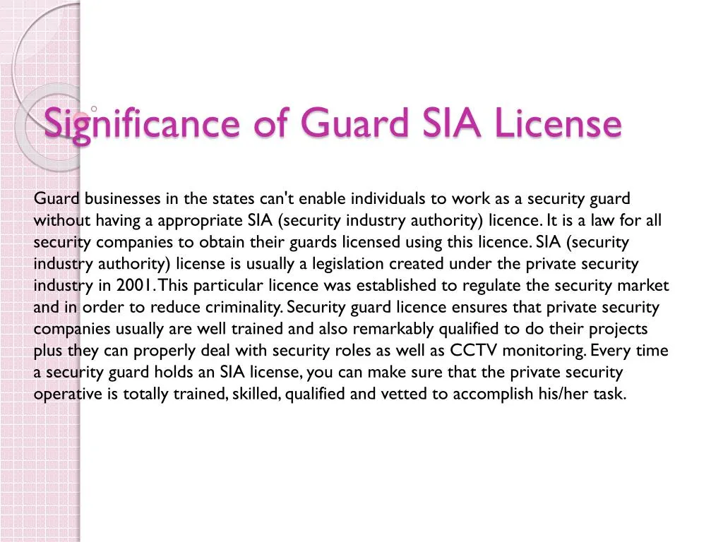 significance of guard sia license