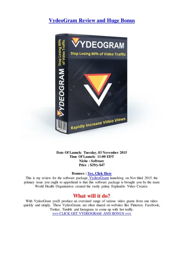 VydeoGram Review and Huge Bonus