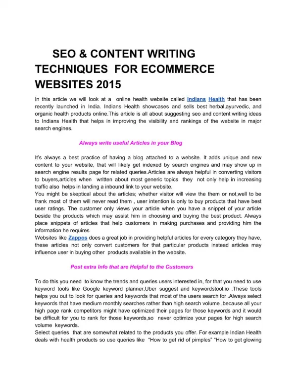 SEO CONTENT WRITING TECHNIQUES FOR ECOMMERCE WEBSITES 2015