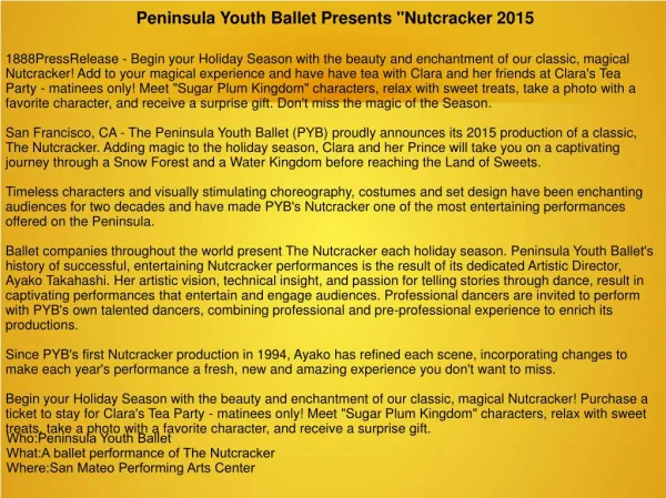 Peninsula Youth Ballet Presents "Nutcracker 2015"