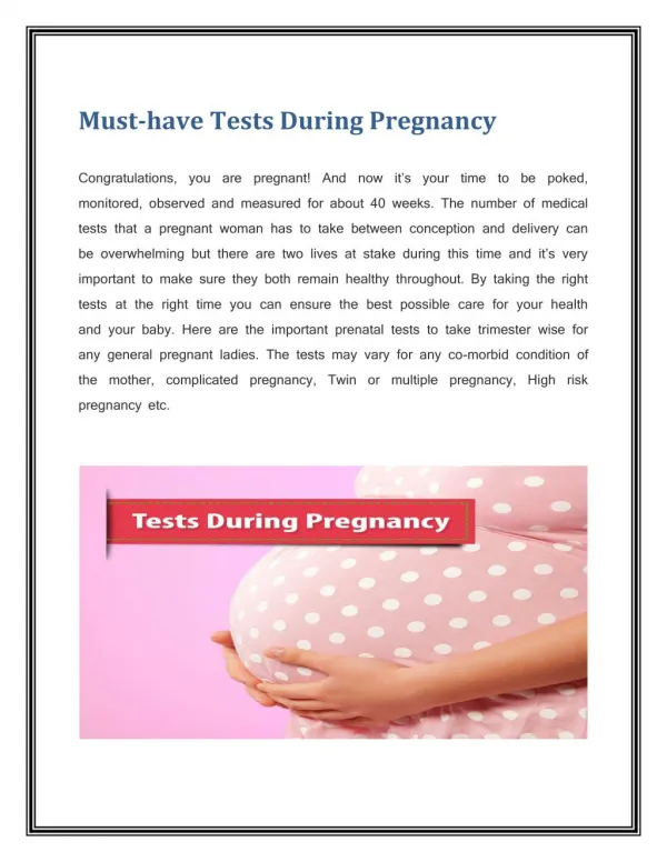 Must Have Tests During Pregnancy