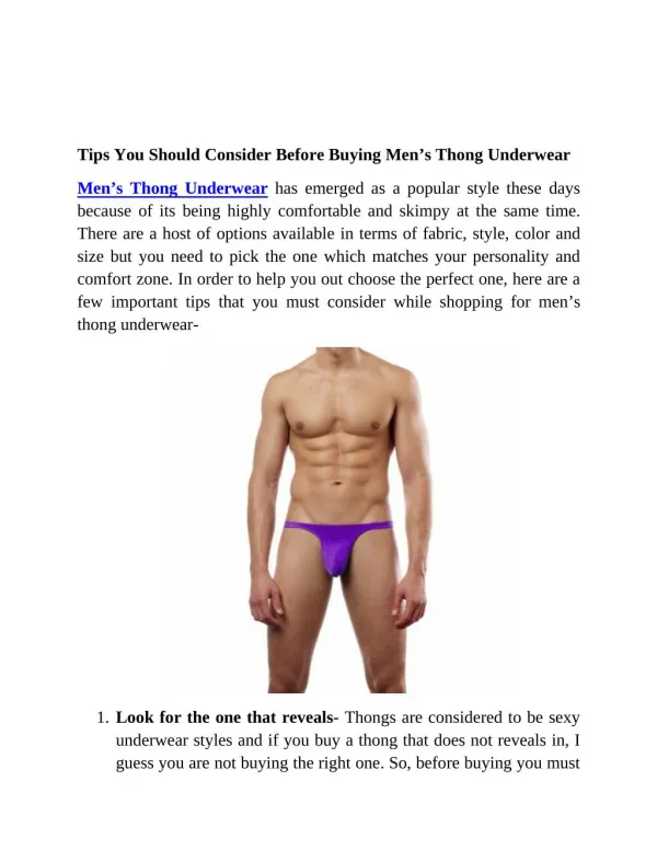 Tips You Should Consider Before Buying Men's Thong Underwear