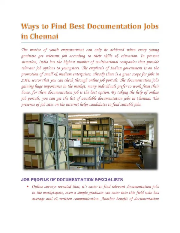 Documentation Jobs in Chennai - wisdomjobs