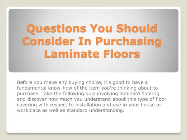 Questions You Should Consider In Purchasing Laminate Floors