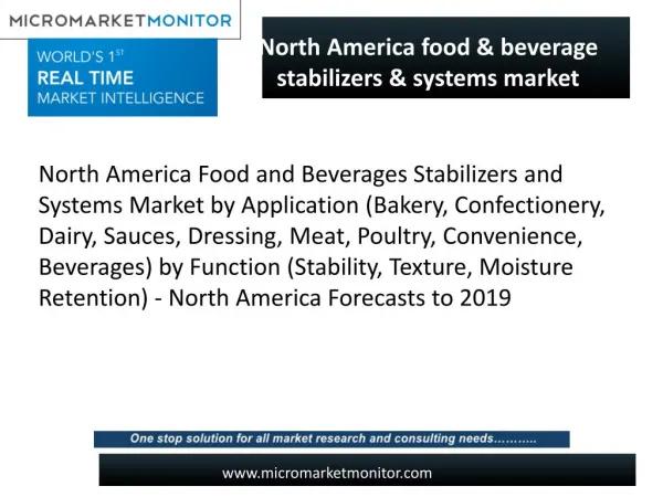 Massive growth has been driven of North America Food and Beverages Stabilizers and Systems Market