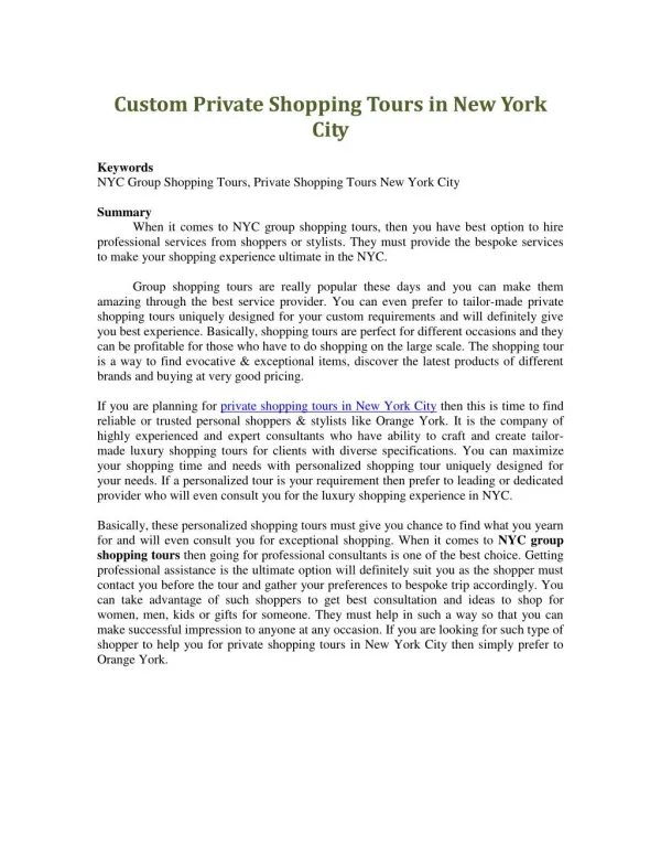 Custom Private Shopping Tours in New York City