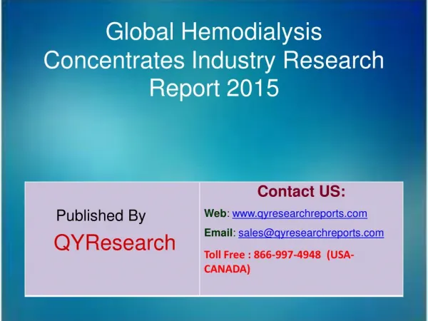 Global Hemodialysis Concentrates Market 2015 Industry Growth, Trends, Analysis, Research and Development