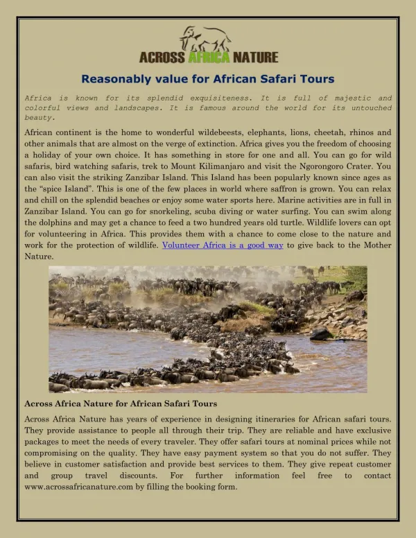 Reasonably Priced for African Safari Tours