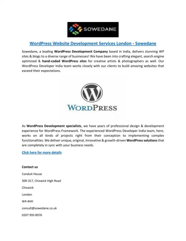 WordPress Website Development Services London - Sowedane